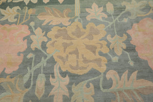 8x10 Aqua, Rose, Beige Color Hand Knotted Tibetan Wool Art Deco Oriental Rug