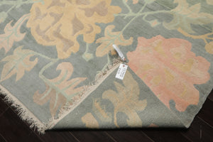 8x10 Aqua, Rose, Beige Color Hand Knotted Tibetan Wool Art Deco Oriental Rug