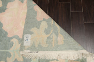 8x10 Aqua, Rose, Beige Color Hand Knotted Tibetan Wool Art Deco Oriental Rug