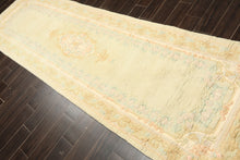 Runner Faded Mint, Aqua, Blush Color Hand Knotted French Aubusson savonnerie Wool Traditional Oriental Rug