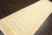 Runner Faded Mint, Aqua, Blush Color Hand Knotted French Aubusson savonnerie Wool Traditional Oriental Rug