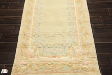 Runner Faded Mint, Aqua, Blush Color Hand Knotted French Aubusson savonnerie Wool Traditional Oriental Rug