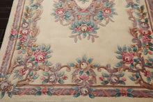 5x8 Ivory, Aqua, Taupe Color Hand Knotted French Aubusson Savonnerie Wool Traditional Oriental Rug