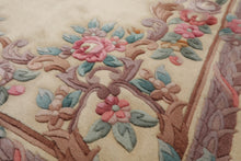 5x8 Ivory, Aqua, Taupe Color Hand Knotted French Aubusson Savonnerie Wool Traditional Oriental Rug