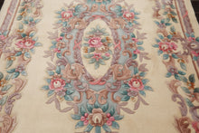 5x8 Ivory, Aqua, Taupe Color Hand Knotted French Aubusson Savonnerie Wool Traditional Oriental Rug