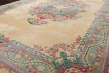 6x9 Ivory, Aqua, Lavender Color Hand Knotted French Aubusson Savonnerie New Zealand Wool Traditional Oriental Rug