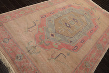 6x10 Faded Peach, Blush, Aqua Color Hand Knotted Tibetan Wool Traditional Oriental Rug