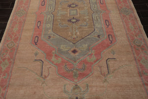6x10 Faded Peach, Blush, Aqua Color Hand Knotted Tibetan Wool Traditional Oriental Rug