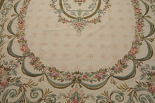 8x11 Ivory, Green, Aqua Color Hand Woven Aubusson Needlepoint Wool Traditional Oriental Rug