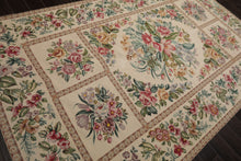 6x10 Ivory, Aqua, Rose Color Hand Woven Aubusson Needlepoint Wool Traditional Oriental Rug
