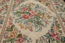6x10 Ivory, Aqua, Rose Color Hand Woven Aubusson Needlepoint Wool Traditional Oriental Rug