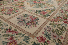 6x10 Ivory, Aqua, Rose Color Hand Woven Aubusson Needlepoint Wool Traditional Oriental Rug