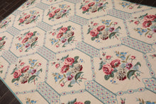 6x9 Ivory, Turquoise, Pink Color Hand Woven Aubusson Needlepoint Wool Traditional Oriental Rug