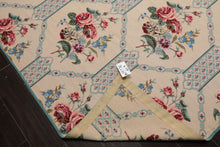 6x9 Ivory, Turquoise, Pink Color Hand Woven Aubusson Needlepoint Wool Traditional Oriental Rug