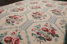 6x9 Ivory, Turquoise, Pink Color Hand Woven Aubusson Needlepoint Wool Traditional Oriental Rug