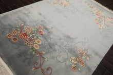 6x9 Gray, Green, Rose Color Hand Knotted French Aubusson Savonnerie Wool Traditional Oriental Rug