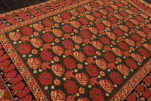 6x9 Green, Rose, Charcoal Color Hand Knotted  Wool Traditional Oriental Rug
