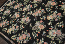 6x9 Charcoal, Mint, Rose Color Hand Woven Portugese Needlepoint Wool Traditional Oriental Rug
