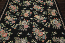 6x9 Charcoal, Mint, Rose Color Hand Woven Portugese Needlepoint Wool Traditional Oriental Rug