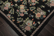 6x9 Charcoal, Mint, Rose Color Hand Woven Portugese Needlepoint Wool Traditional Oriental Rug