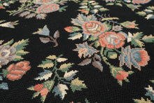 6x9 Charcoal, Mint, Rose Color Hand Woven Portugese Needlepoint Wool Traditional Oriental Rug