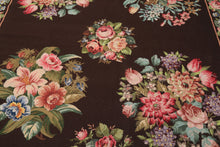 6x9 Chocolate, Pink, Green Color Hand Woven Aubusson Needlepoint Wool Traditional Oriental Rug