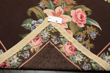 6x9 Chocolate, Pink, Green Color Hand Woven Aubusson Needlepoint Wool Traditional Oriental Rug
