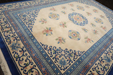 9x13 Ivory, Royal Blue, Rose Color Hand Knotted French Aubusson Savonnerie Wool Traditional Oriental Rug
