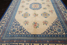 9x13 Ivory, Royal Blue, Rose Color Hand Knotted French Aubusson Savonnerie Wool Traditional Oriental Rug