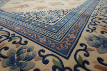 9x13 Ivory, Royal Blue, Rose Color Hand Knotted French Aubusson Savonnerie Wool Traditional Oriental Rug