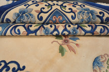 9x13 Ivory, Royal Blue, Rose Color Hand Knotted French Aubusson Savonnerie Wool Traditional Oriental Rug