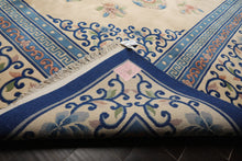 9x13 Ivory, Royal Blue, Rose Color Hand Knotted French Aubusson Savonnerie Wool Traditional Oriental Rug