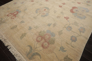 9x12 Beige, Oatmeal, Rose Color Hand Knotted Tibetan Wool Arts & Crafts Oriental Rug