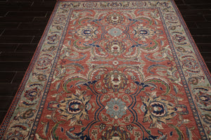 6x9 Rose, Ivory, Beige Color Hand Knotted French Aubusson Savonnerie Wool Traditional Oriental Rug