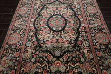 6x9 Charcoal, Ivory, Rose Color Hand Knotted French Aubusson Savonnerie Wool Traditional Oriental Rug