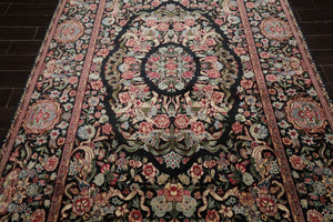 6x9 Charcoal, Ivory, Rose Color Hand Knotted French Aubusson Savonnerie Wool Traditional Oriental Rug