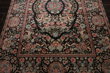 6x9 Charcoal, Ivory, Rose Color Hand Knotted French Aubusson Savonnerie Wool Traditional Oriental Rug