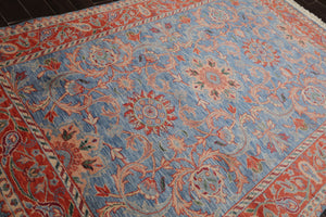 6x9 Blue, Orange, Rose Color Hand Knotted French Aubusson Savonnerie New Zealand Wool Traditional Oriental Rug