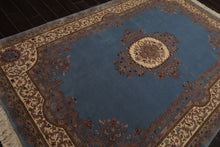 6x9 Blue, Ivory, Taupe Color Hand Knotted French Aubusson Savonnerie Wool Traditional Oriental Rug