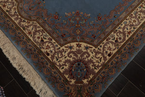 6x9 Blue, Ivory, Taupe Color Hand Knotted French Aubusson Savonnerie Wool Traditional Oriental Rug