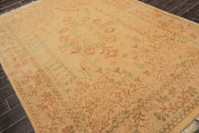 6x9 Gold, Sage, Brown Color Hand Knotted Oushak Wool Transitional Oriental Rug
