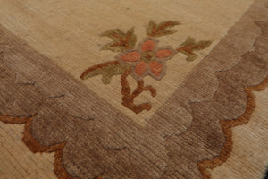 6x9 Ivory, Tan, Brown Color Hand Knotted Tibetan Wool European Classic Oriental Rug