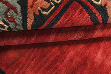 6x9 Red, Black, Aqua Color Hand Knotted Tibetan Wool Modern Oriental Rug