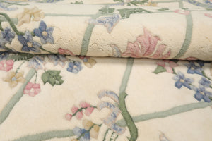 6x9 Ivory, Mint, Blush Color Hand Knotted French Aubusson Savonnerie New Zealand Wool Traditional Oriental Rug