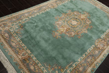 6x9 Aqua, Ivory, Taupe Color Hand Knotted French Aubusson Savonnerie New Zealand Wool Traditional Oriental Rug