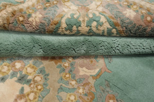 6x9 Aqua, Ivory, Taupe Color Hand Knotted French Aubusson Savonnerie New Zealand Wool Traditional Oriental Rug