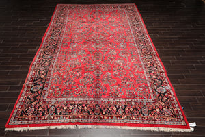 Oversize Coral Hand Knotted Traditional Heriz Medallion Wool Oriental Area Rug