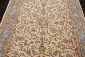 5x8 Ivory, Turquoise, Lime Color Hand Knotted French Aubusson Savonnerie New Zealand Wool Traditional Oriental Rug