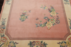 5x8 Rose, Ivory, Aqua Color Hand Knotted French Aubusson Savonnerie Wool Traditional Oriental Rug