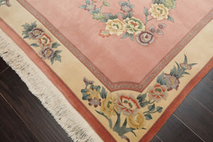 5x8 Rose, Ivory, Aqua Color Hand Knotted French Aubusson Savonnerie Wool Traditional Oriental Rug
